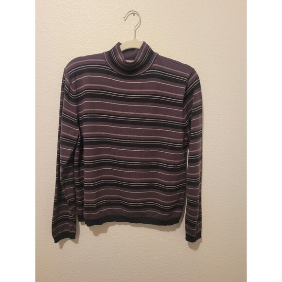 Pendleton Merino Wool Striped Mock Neck Sweater Purple Women's L Long Sleeve - Picture 1 of 11